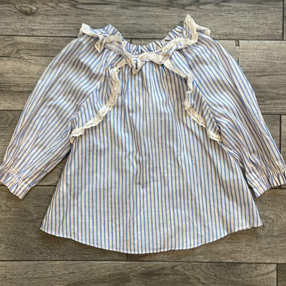 NWT ZIMMERMANN KIDS CREAM/ Blue Stripe Smock BLOUSE - Picture 3 of 3